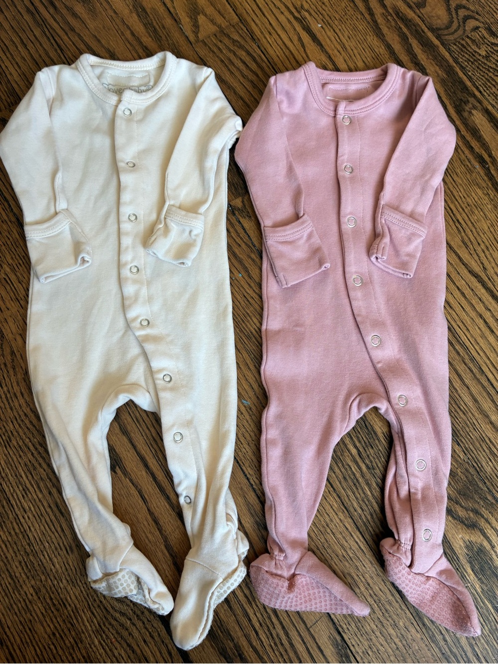 L’Oved Baby Pink and Cream Baby Footed One-Piece - organic Cotton Sleepwear